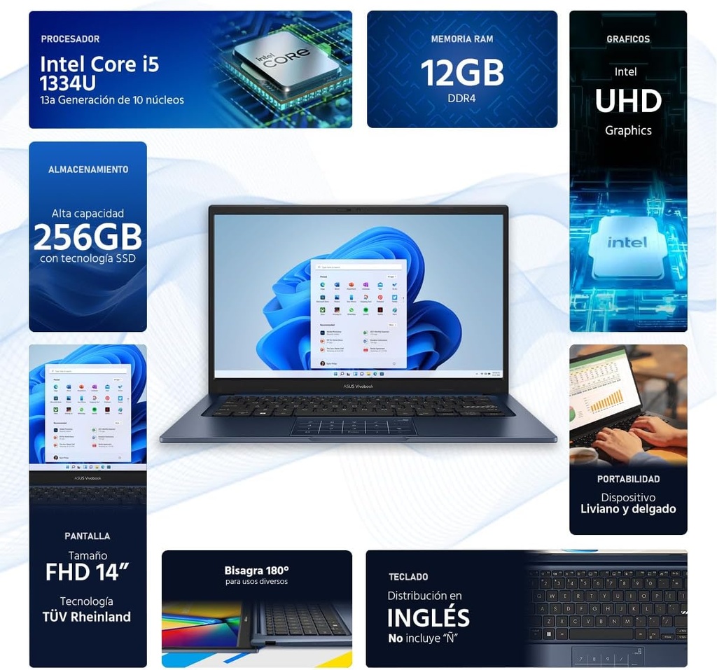 ASUS Vivobook 14" FHD  Intel 13th Core i5-1334U 12GB RAM 256GB SSD Quiet Blue X1404VA-I512256 