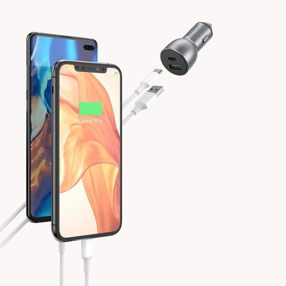 UGREEN 52.5W QC PD Hızlı Araç İçi Şarj Cihazı Çakmaklık Adaptörü 1xUSB-C 1xUSB-A Uzay Grisi 60980 