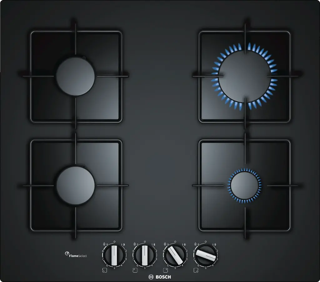 Bosch PPP6A6B10 Serie 6 60 Cm Gas Hob - Black Glass