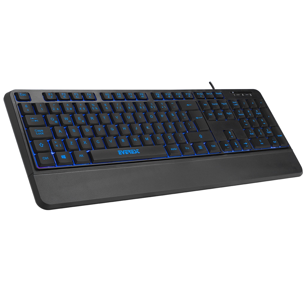 Everest KB-R61 BRIGHT Black USB 3-Color Backlit Q Fixed Wrist Support Multimedia Keyboard