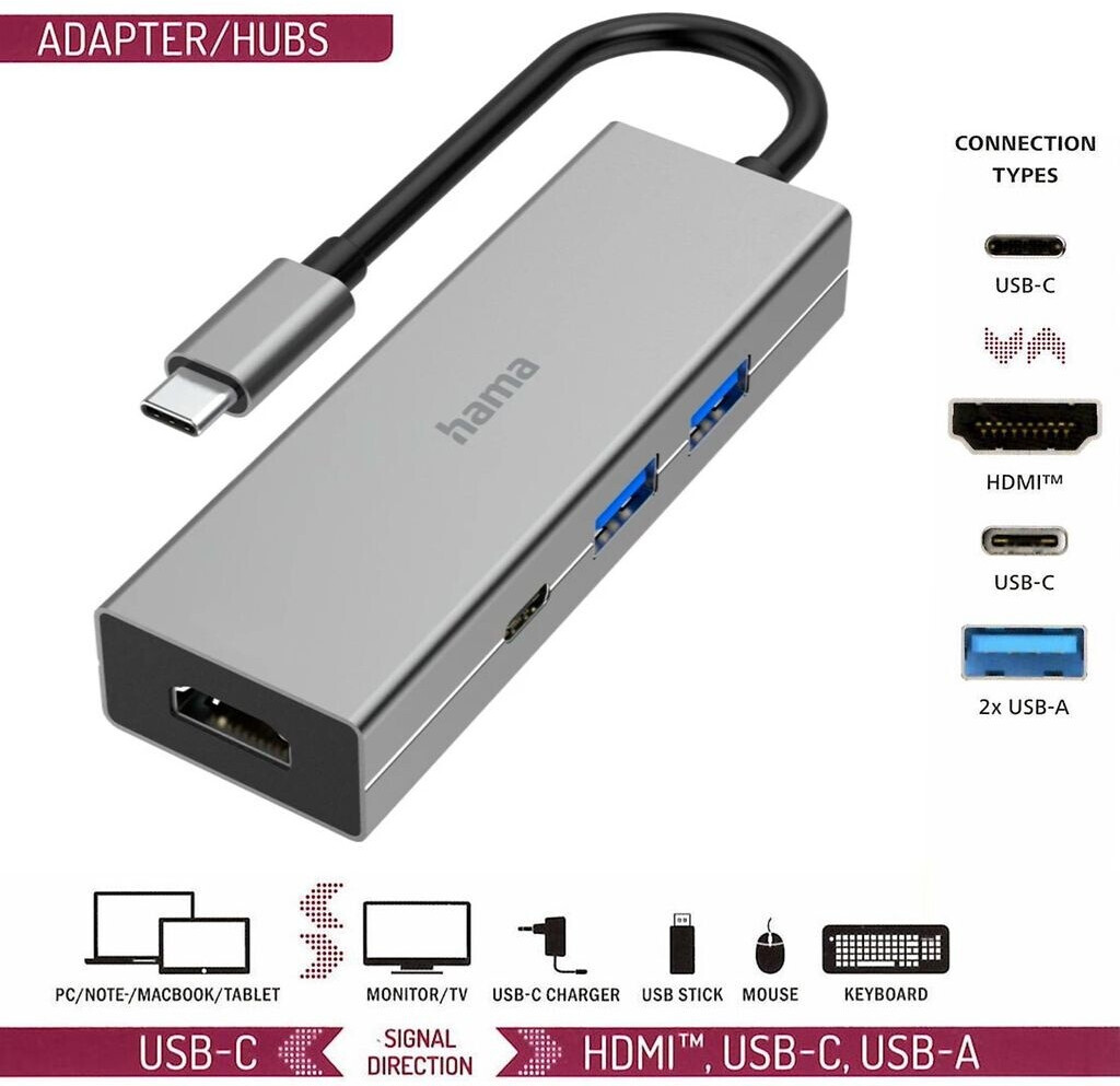 HAMA USB-C USB Hub 3.2 Adapter, 2xUSB-A, 1xUSB-C, 1xHDMI HM.200107