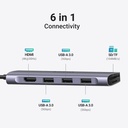 Ugreen 6 in 1 Hub USB-C to 4K HDMI + 3x USB 3.0 A + TF/SD CM280