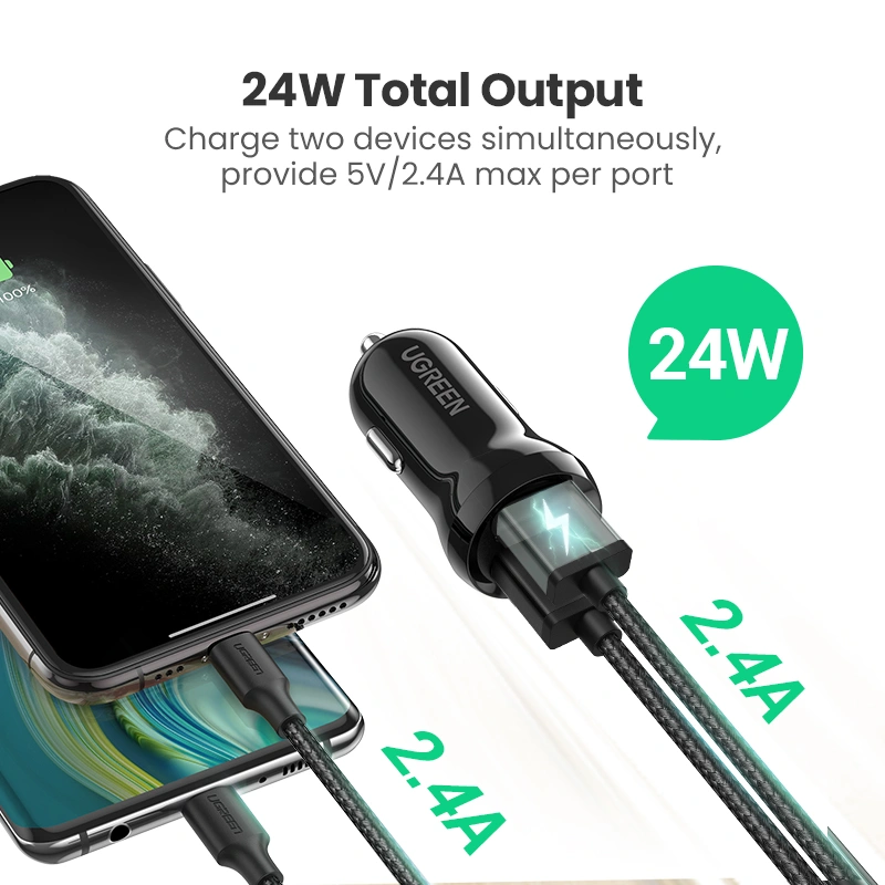 Ugreen Dual USB-A 24W Car Charger BK 50875B