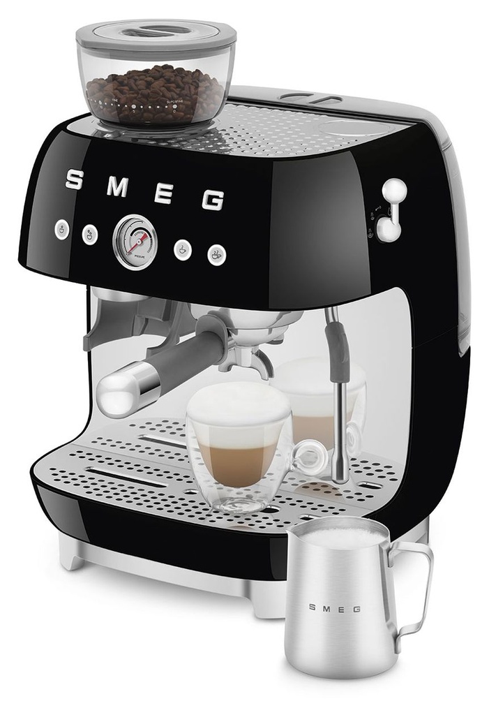Smeg EGF03BLEU 50's Style Manual Espresso Coffee Machine With Built-in Grinder Black