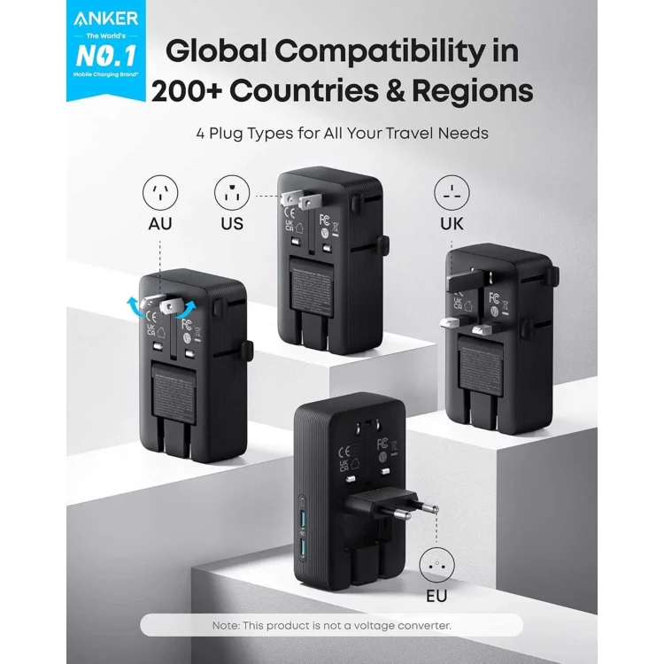 Anker Nano Travel Adapter 20W 5-in-1 in Black 