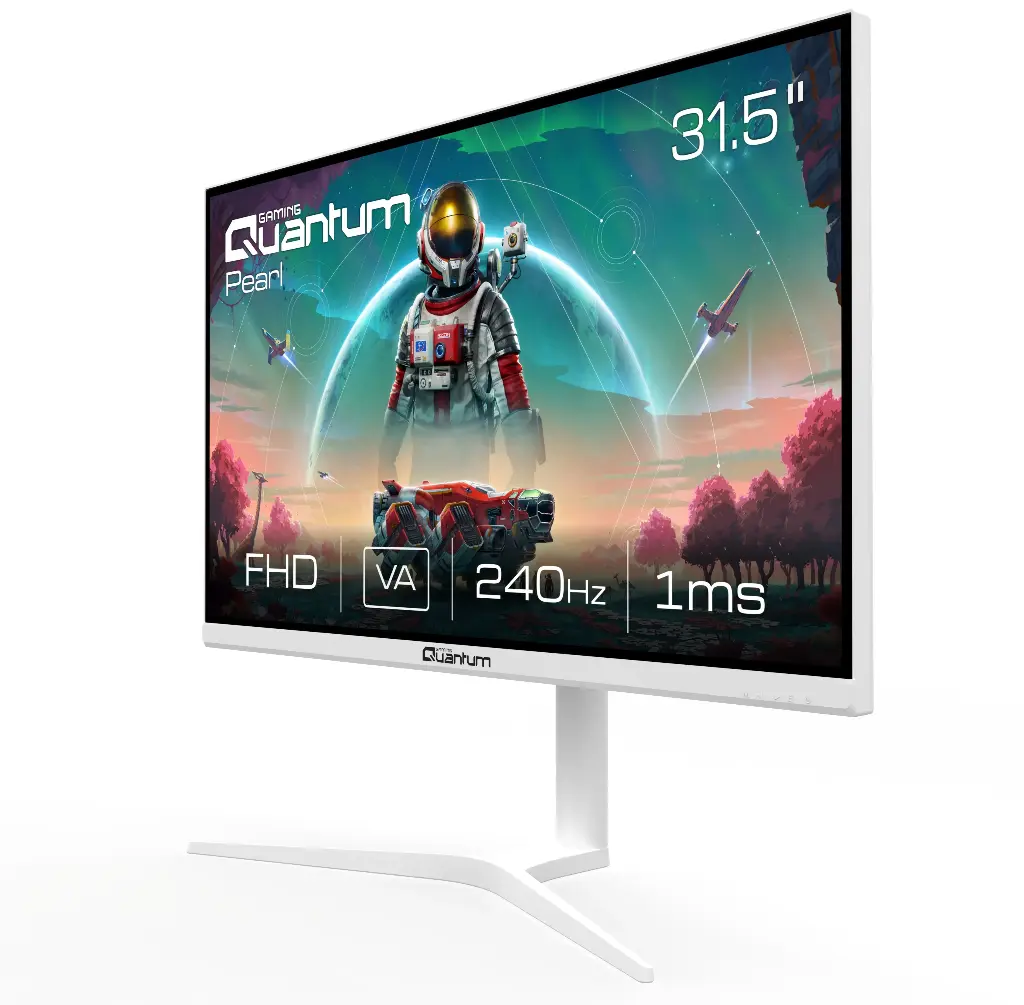 Quantum Pearl MG32W-A 31.5" Flat White Gaming Monitor, FHD, VA Panel, 240Hz, 2xHDMI + 2xDP, Built-in Speakers, Height-Adjustable