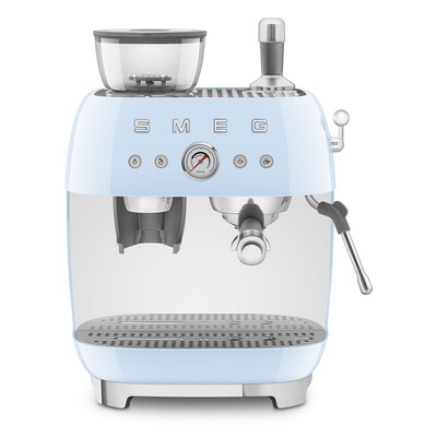 Smeg EGF03PBEU 50's Style Manual Espresso Coffee Machine With Built-in Grinder Pastel Blue