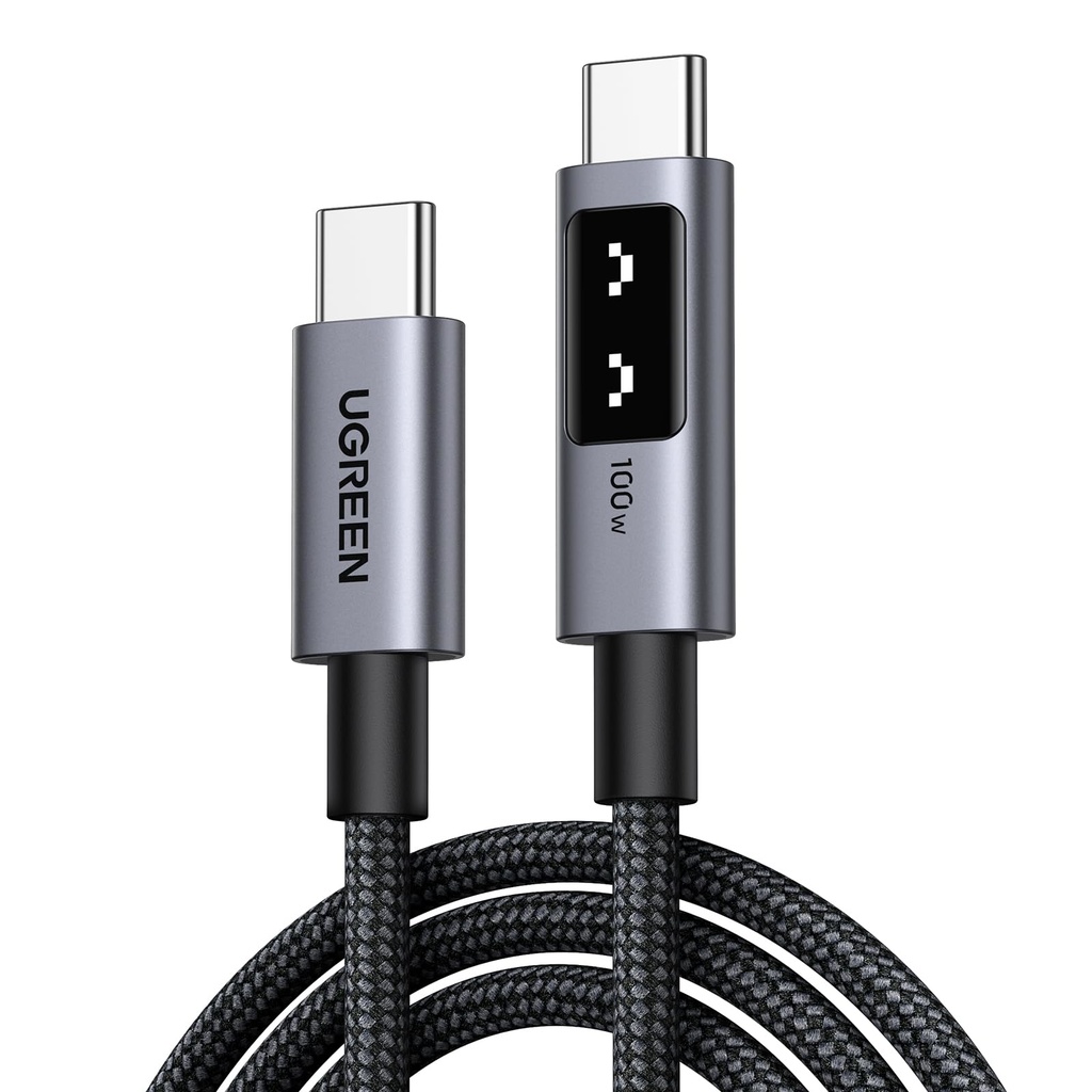 Ugreen Akıllı Dijital Ekranlı 100W USB-C - USB-C Örgülü Kablo 1m Gri 35501
