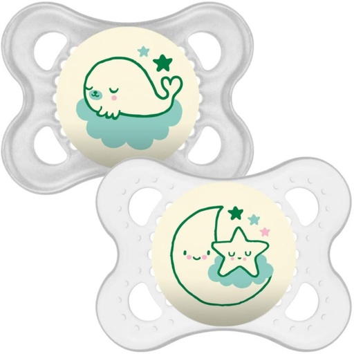 [URUN00051] MAM Night Soothers 0+ Months (Pack of 2), Glow in the Dark Baby Soothers