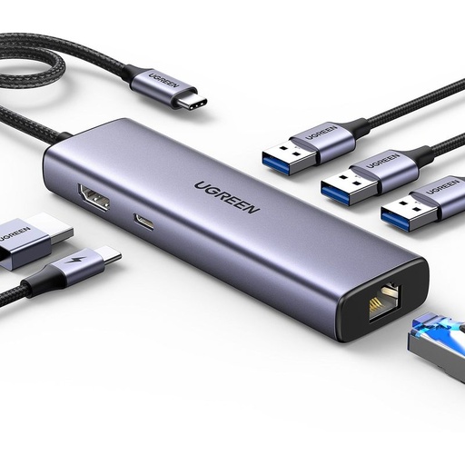 [ugreen0050] UGREEN 6-in-1 USB C HUB 3xUSB-A 3.0 + USB-C 100W PD + RJ45 + 4K HDMI Space Grey