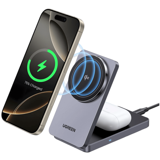 [UGREEN0131] UGREEN 2'si 1 arada 15W Manyetik Kablosuz Şarj Cihazı Siyah W706-45023