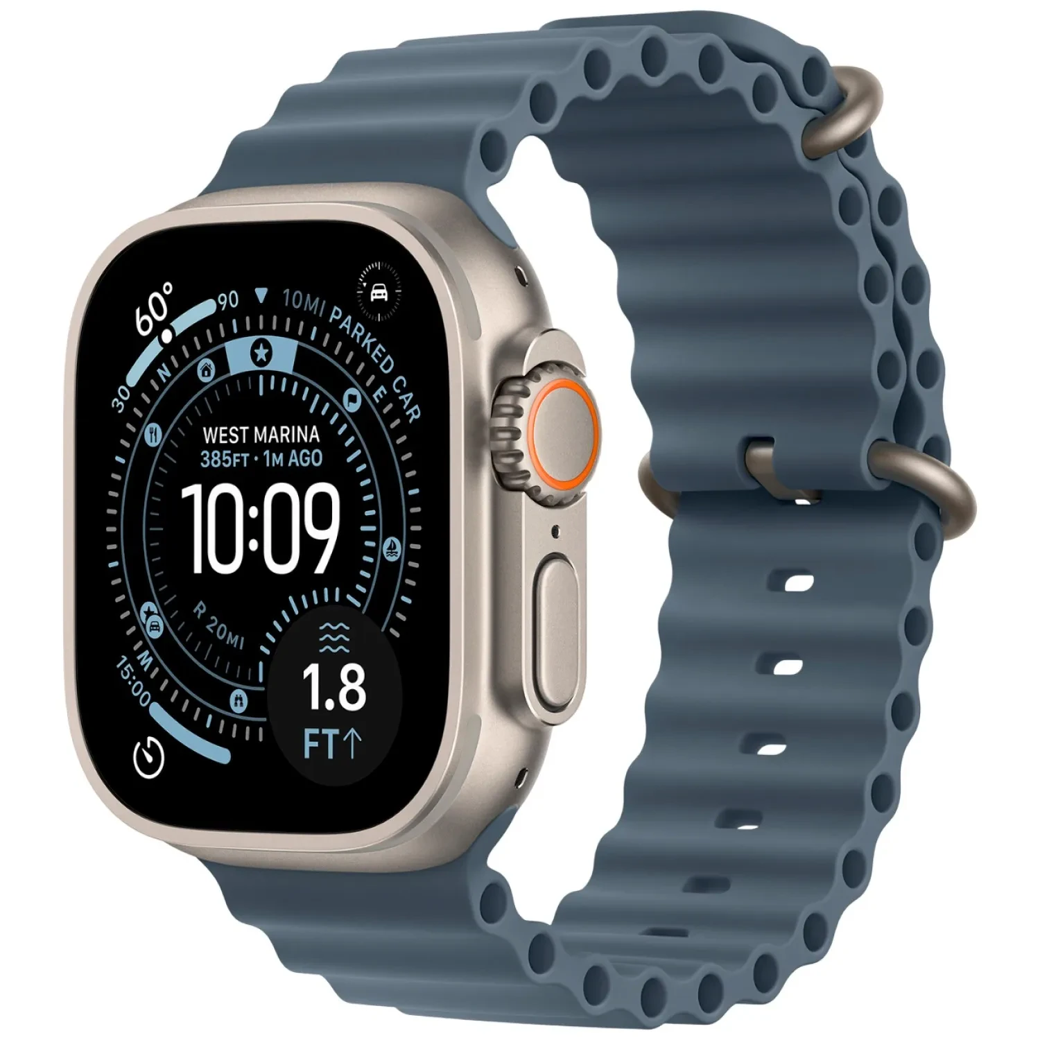 [APPLE0446] Apple Watch Ultra 3 49mm Natural Titanium Case with Anchor Blue Ocean Band - MEWH4Z