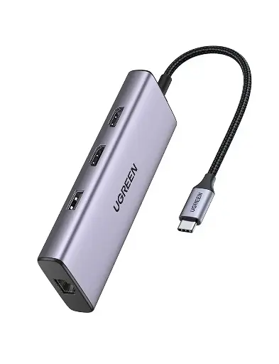 [UGREEN0166] Adapter UGREEN 9-in-1 Hub USB-C 2x USB-A 3.0 USB-A 2.0 2x HDMI 4K/60Hz SD/TF RJ45 CM490 